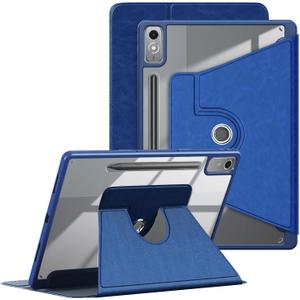 360 Rotating Case for Lenovo Tab P12 12.7" TB371FC 2023,Multi-Angle Viewing Stand Hard Shell Transparent Back Smart Cover with Pen Holder and Auto Wake/Sleep,Darkblue (Navy)