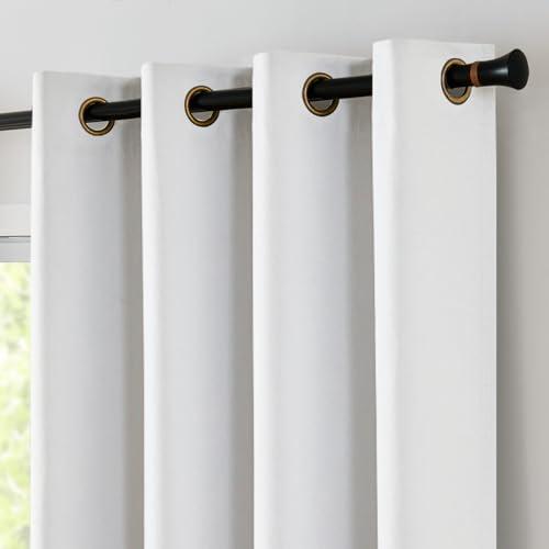 jinchan 100% Blackout Curtain 84 Inches Long White Curtain for Bedroom Living Room Linen Textured Thermal Insulated Curtain Grommet Top Window Drape 1 Panel White