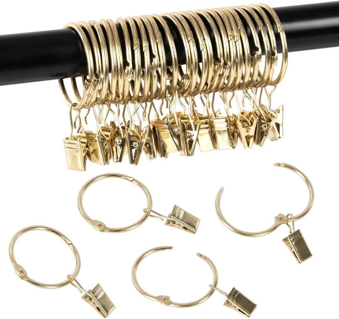 Openable Curtain Rings with Clips,3inch Inner Diameter,Heavy Duty Rustproof Metal Decorative Vintage Drapery Rings Curtain Clips Rod Hangers Door Curtain and Shower Curtain Rings Gold Zocang