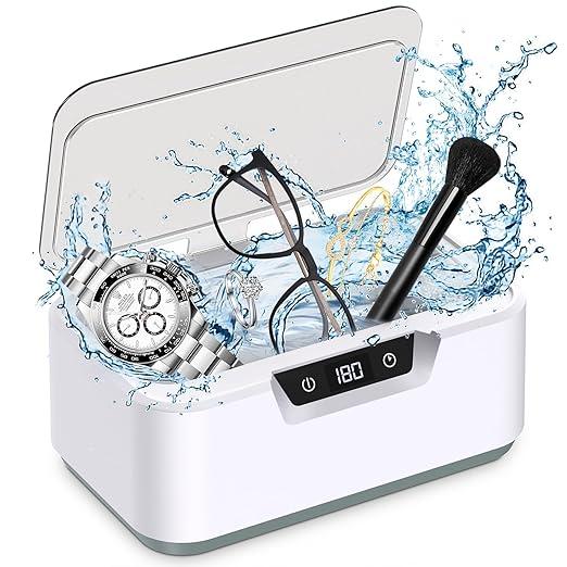 Ultrasonic Jewelry Cleaner Machine: Ring Cleaner Ultrasonic, 48Khz Sonic Cleaner for Necklaces, Eyeglasses, Watch Strap, Dentures - Digital Timer, 4 Time Modes, 304 Stainless Steel, 13.5oz