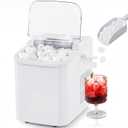 NEWBULIG Ice Makers Countertop with Handle, Portable Ice Machine, 9 Bullet Ice Cubes in 6 Mins, 26lbs in 24Hrs, Auto-Cleaning, with Basket and Scoop, for Home, Kitchen, RV, Camping,Light White