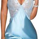 Avidlove Women Lingerie V Neck Sexy Nightwear Satin Sleepwear Lace Chemise Mini Babydoll Nightgown M