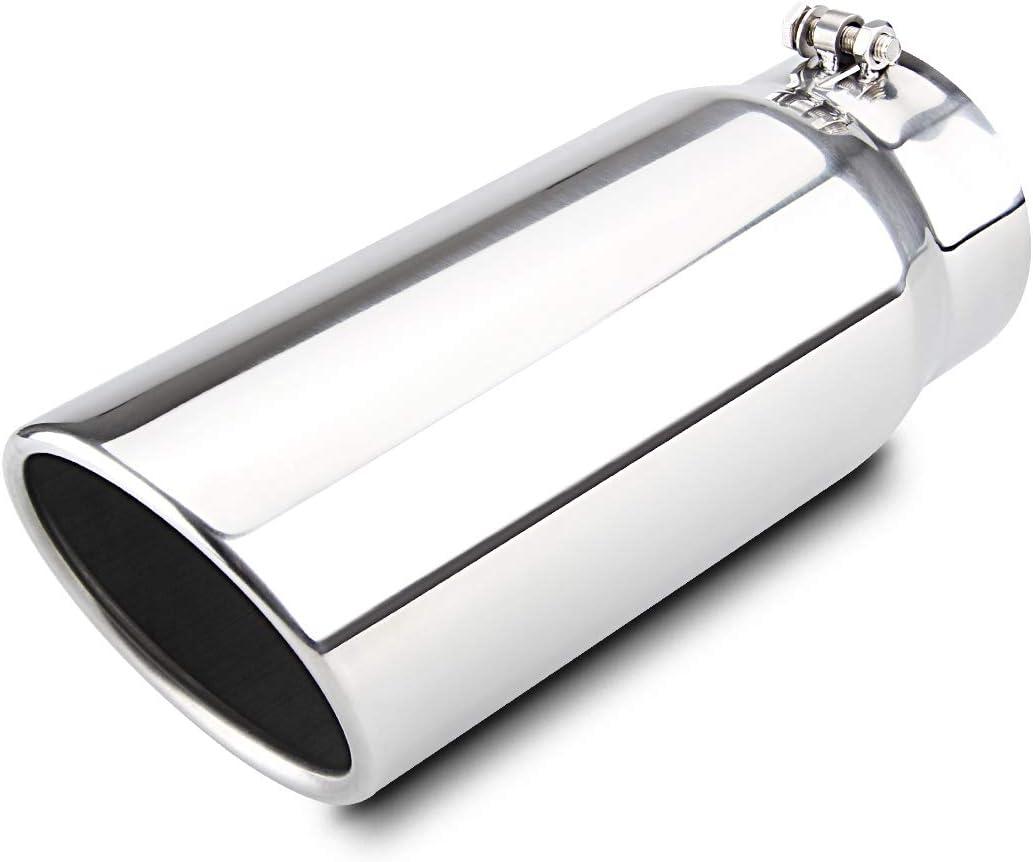 LCGP 5" Diesel Exhaust Tip, 6" Outlet 15" Long Truck Tip, Rolled Angle Cut Design, Polished Finish