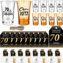 50 Sets Birthday Party Favors for Guests Souvenir Short Glasses Cheers to 70 Years Acrylic Clear Shot Glasses Thank You Tags with Organza Bags Twine for Anniversary Wedding Shower