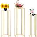Cylinder Stands for Party, 3PCS Hexagon Cylinder Pedestal Stand, Gold Metal Plant Stand Cilindros Para Fiestas Cake Table Stand for Parties Round Cylinder Tables for Parties