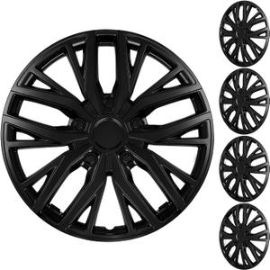 16 Inch Universal Hubcaps Wheel Covers, Snap-On Wheel Rim Covers for Cars and SUVs, Compatible with Most Steel Wheels, Set of 4 (Black)