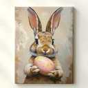 JMBHWD Easter Bunny Canvas Wall Art Decor, Vintage Cute Farmhouse Spring Rabbit Eggs Picture Prints Pictures for Bedroom Living Room Bathroom Office Restroom Kitchen 12x16inch