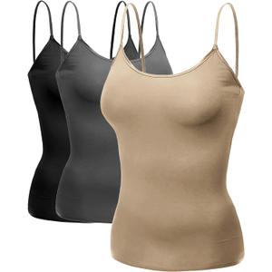 Emmalise Women's Camisole Built in Bra Wireless Fabric Support Short Cami (Medium, 3 Pk - Black, Charcoal, Khaki)
