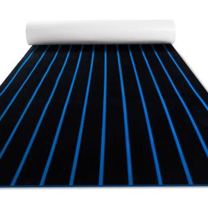 Fullfire Boat Flooring EVA Foam Faux Teak Decking Sheet with Self-Adhesive Marine Deck Carpet for Bass Boat Jon Boat Pontoon RV Kayak Floor 94" x 47"/35"/16" (Black With Blue Lines)