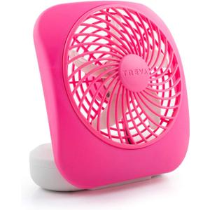 O2COOL Treva 5 Inch Battery Powered Fan Portable Desk Fan 2 Cooling Speeds with Compact Folding & Tilt Design Cubicle Accessories Small Portable (Raspberry) (1 Unit)