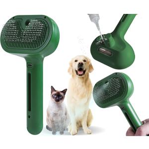 4 x Cat/Dog Deshedding Brush with Water Spray and Steamer - Grooming Tool for Shedding Hair Removal (Christmas Green)