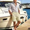 DOWMQ Men's Corduroy Shorts Casual Elastic Drawstring Lightweight Summer Beach Shorts with Pockets Khaki, XL