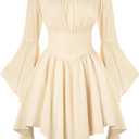 Scarlet Darkness Renaissance Costume Women Pirate Peasant Off Shoulder Bell Sleeve Fairy Dress, Small,Apricot