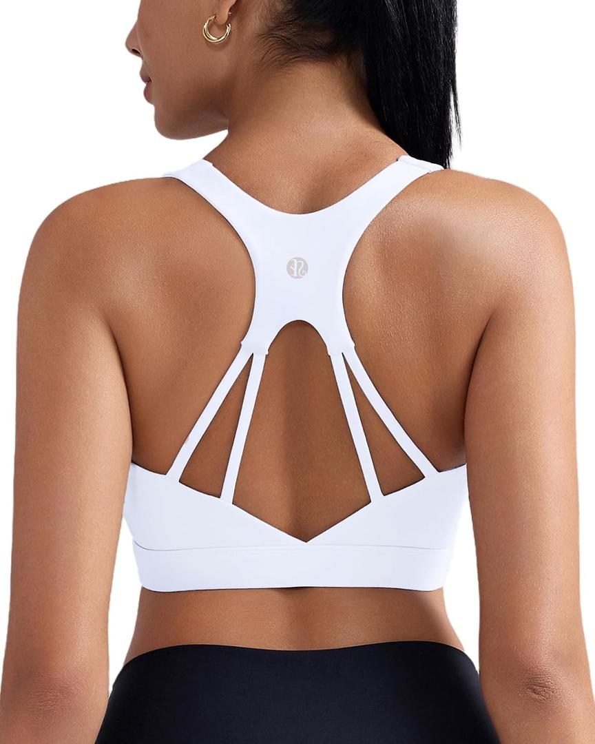 RUNNING GIRL Adjustable Straps High Impact Sports Bras with Sewn in Pads | High Support, Workout, Cloud-Soft, Racerback, Molded Cup, Supportive for women (White, XXL)