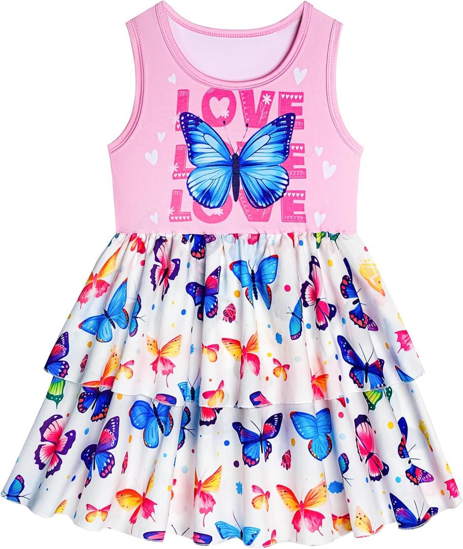 LQSZ Girls Dress Easter Cartoon Summer Vest Sleeveless Tutu Princess Casual Dresses for Kids 2-12 Years (Pink)