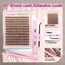 Yawamica Brown Lash Clusters Kit Fluffy Lash Extension Kit 10-16mm Wispy Eyelash Clusters D Curly Cluster Eyelash Extensions 50D Individual DIY Lashes Kit with Waterproof Bond and Seal Lash Tweezers