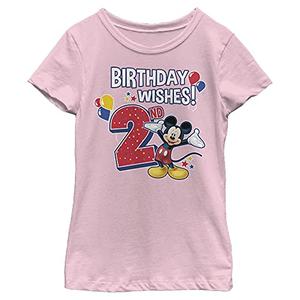Disney Characters Mickey Birthday 2 Girl's Solid Crew Tee, Light Pink, Small