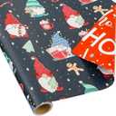 2 x CAMKUZON Reversible Christmas Wrapping Paper Roll for Kids Baby - Funny Gnome in Black, HO HO HO & Snowflake Christmas Tree in Red - Cartoon Holiday Gift Wrap Paper, 17.7 Inch