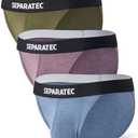 Separatec Men's Bikini Briefs Dual Pouch Bulge Enhancing Soft Support Breathable Mens String Bikini Briefs Tagless 3 Pack(M,Dark Purple/Grey Blue/Olive Green)