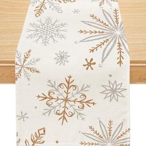 Siilues Christmas Table Runner, Snowflake Decorations Christmas Runner for Table Seasonal Chriatmas Winter Holiday Decor for Indoor Outdoor Dining Table Decorations 13x90 Inch