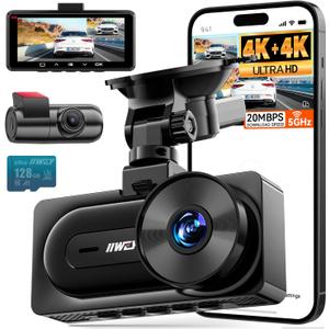 IIWEY 4K+4K Dash Cam Front and Rear, Dual STARVIS Sensor, 5G WiFi-6 (up to 20MB/s) with App, 128G SD Card Included, GPS, Dash Camera for Cars with 24/7 Parking Mode, 3.18 Inch IPS, 170 Wide Angle