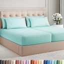 Split King 7 Piece Sheet Set - Comfy Breathable & Cooling - Soft Hotel Luxury Bedding Set with 8-16 Inch Deep Pockets - 1 Flat & 2 Fitted Sheet & 4 Pillowcases - Wrinkle Free & Easy Care - Spa Blue