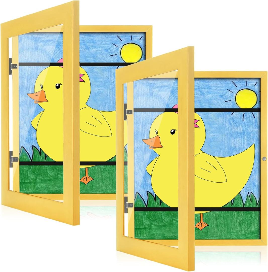 [2-Pack] Kids Art Frames, 8.5x11 Front Opening Kids Artwork Frames Changeable, Milk Yellow Artwork Display Storage Frame for Wall, Holds 50 Pcs, for 3D Picture, Crafts, Children Drawing, Hanging Art,
