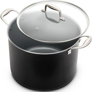 20QT Nonstick Ceramic Stock Pot with Tempered Glass Lid, Cool Touch Handles, Induction Ready – Large Cooking Soup Pot for Chili, Pasta, Stew, Easy Cleanup, 20 Quarts