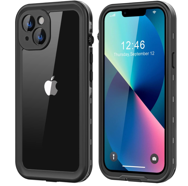 Protebox for iPhone 13 Mini Waterproof Case with Builtin Screen Protector, Shockproof Dustproof Full Body Protective IP68 Waterproof Phone Case for iPhone 13 Mini 5.4 inch (Black/Clear)