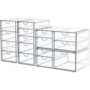 caktraie Makeup Organizer Storage With 16 Drawers, 4 Pcs Desktop Office Supplies, Desk Organizers, Clear Accessories, Dustproof Storage Drawer and for Make Up, Jewelry, Pen, Stationary