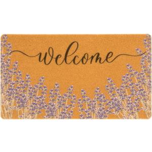 Lavender Welcome Mats for Front Door Outside Entrance, 17x30 Faux-Coir Spring Purple Floral Thin Cute Front Door Mat, Non-Slip Dirt-Trapping Porch-Rug for Garden, Patio (Purple Lavender)