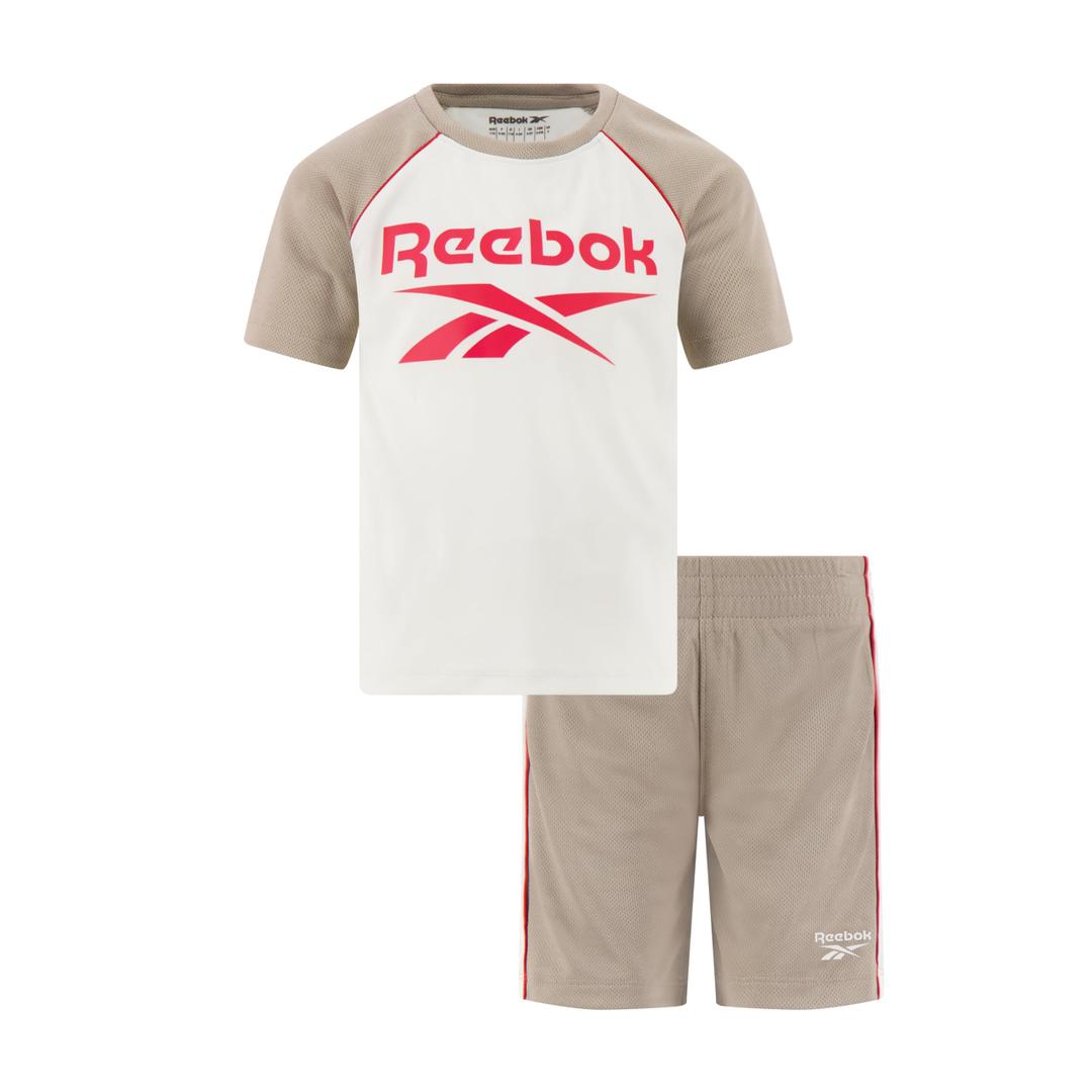Reebok Boys 2 Piece Knit Logo Short Set, Crimson, 7