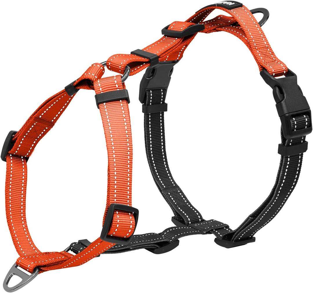 Dog Harness,Adjustable No Pull Dog Harness,Y-Shaped Design,Buckle-Neck Balance Harness with Reflective, Ideal for Large Dog Training Hiking, Easy Walk Harness,Durable High-Tensile Nylon Orange-L
