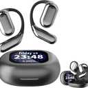 True Wireless Open Ear Earbuds Bluetooth 5.4, Wireless Earbuds, Touch Screen Display, Waterproof Over The Ear Earbuds (Black)