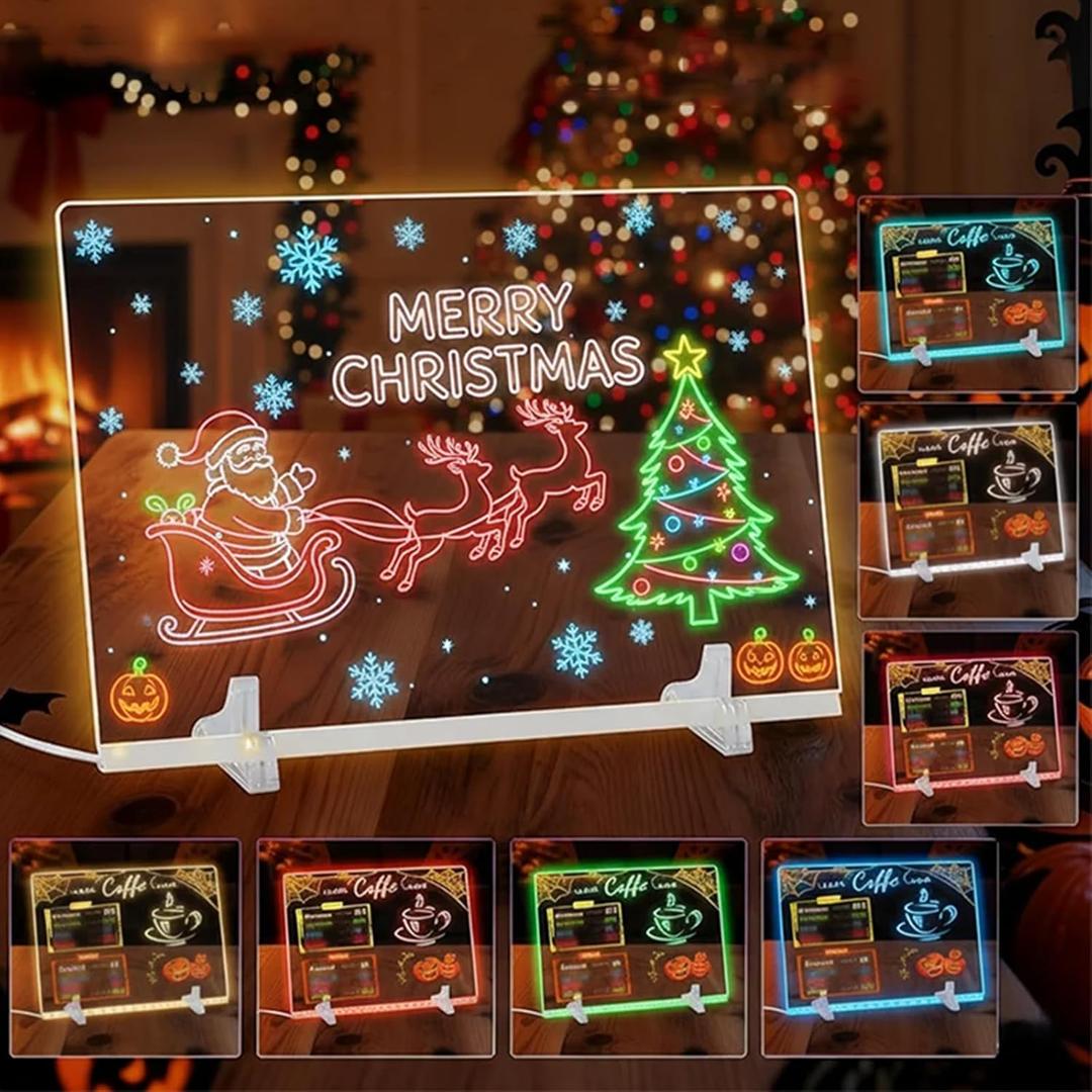 Lumiboard Led Drawing Board, 13.7"X10" 4 Modes &7 Colors Acrylic Dry Erase Boards with Light, Comes with Adapter, Hanging Chain, Stand, 7 Markers & Spray Bottle