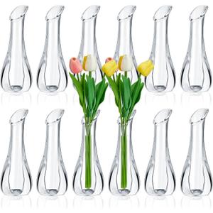 Mumufy 12 Pcs Acrylic Glass Bud Vases for Centerpiece Christmas Clear Plastic Bud Vase Crystal Acrylic Vase Small Break Resistant Flower Vase for Rose Home Decoration (Classic, 2.17 x 5.91 Inch)