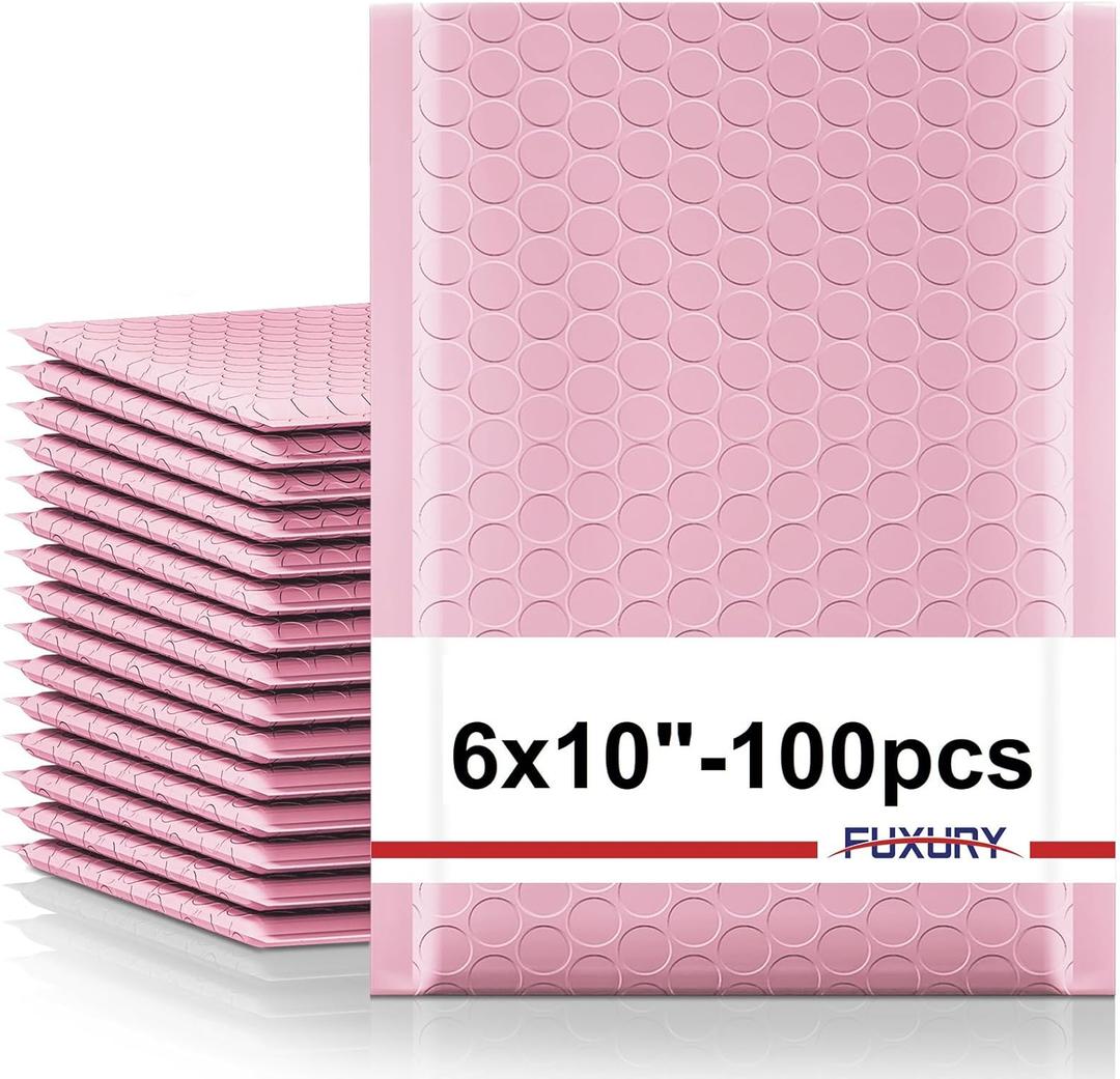 Fuxury Bubble Mailers 6x10" 100 Pack Light Pink Padded Envelopes Usable Size 6x9" Self Seal Mailing Envelopes Bubble Padded Shipping Bags for Mailing,Packaging, Small Business, Boutique