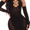 Women Sexy See Through Mesh Bodycon Dress Zebra Print Hollow Out Club Mini Dress (Large Plus, Black)