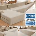 ZNSAYOTX Sectional Couch Covers, Stretch Jacquard Slipcovers with Elastic Bottom for L-Shape Sectional Sofa, 2 Pcs Pet Friendly Modular Sofa Protector (3 Seat Couch + 3 Seat Chaise, Khaki)