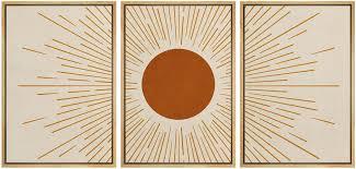 PHOPAGO Boho Sun Wall Art Minimalist Bohemain Framed Wall Printing 11x14in Sun Lines Warm Prints Decor - Natural Framed