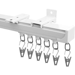 Hoeflife Curtain Track,Ceiling Curtain Track,Wall Mount Curtains Tracks,Heavy Duty Sliding Room Divider Ceiling Mount Curtains Tracks Rails Rod System with Clips 6-9ft White