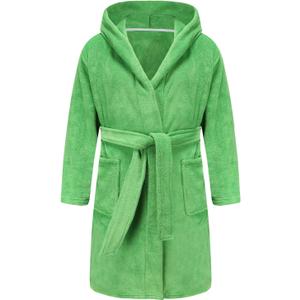 E.W Apparel Kids Boys Girls Hooded Towelling Bathrobe Dressing Gown Soft Terry Cloth Robe (Green), Size 9-10 Years