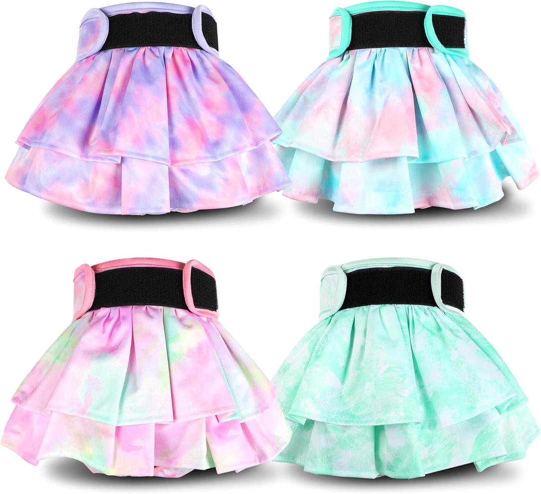 Grecle Washable Female Dog Diapers Skirt(4 Pcs) - Reusable Doggie Diapers with Adjustable Snaps, High Absorbency Leak-Proof Puppy Diapers for Female Dog in Heat, Period, Incontinence S (Tie Dye)