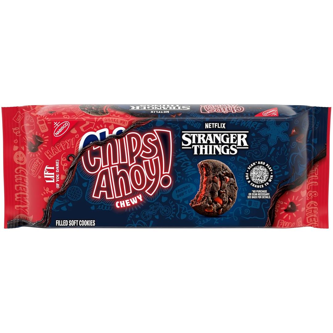 CHIPS AHOY! Stranger Things Chewy Chocolatey Strawberry-Flavored Filled Soft Cookies, Limited Edition, 9.9 oz, BB 25NOV25