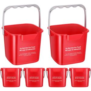 6 Pcs 6 Quart Cleaning Bucket Small Sanitizing Square Bucket Detergent Pail for Home Commercial Restaurant Kitchen Office School(Red)