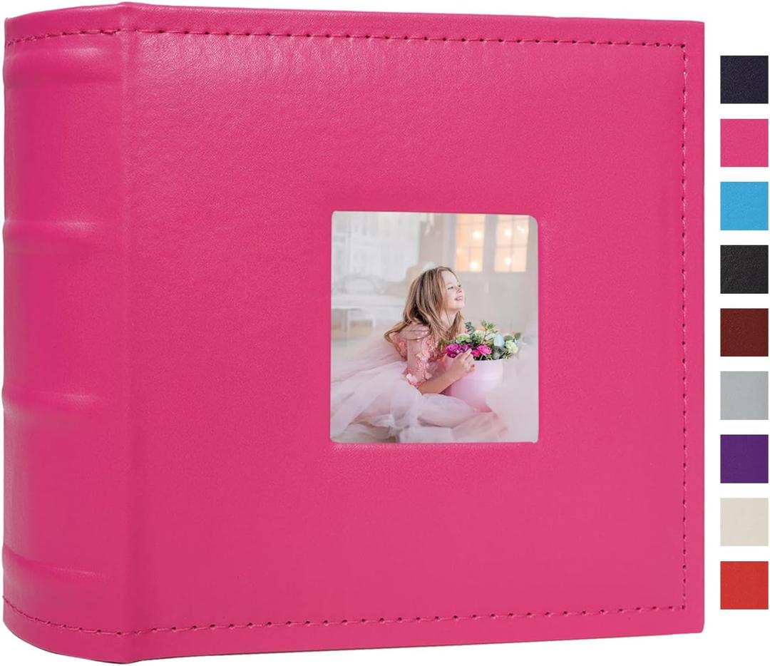Small Photo Album 4x6 100 Pockets with Writing Space Leather Cover Picture Book Holds 4x6 Photos for Wedding, Baby, Family, Graduation (Pink)