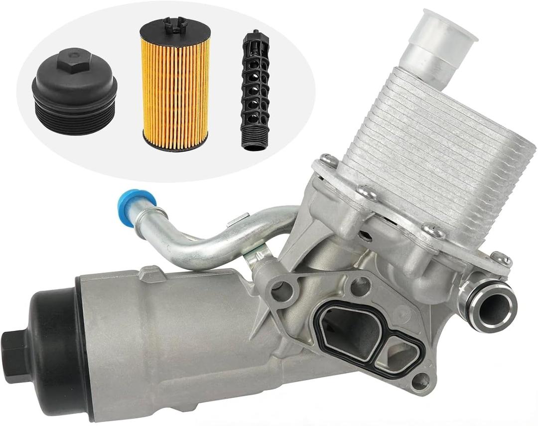Engine Oil Cooler Filter Housing Assembly Adapter with Gasket, Filter Insert, Cap Compatible with 2011-2021 Chevy Cruze Sonic Trax Buick Encore 1.4L Turbo Replace 55566784 918-428 55565388 88179-91400