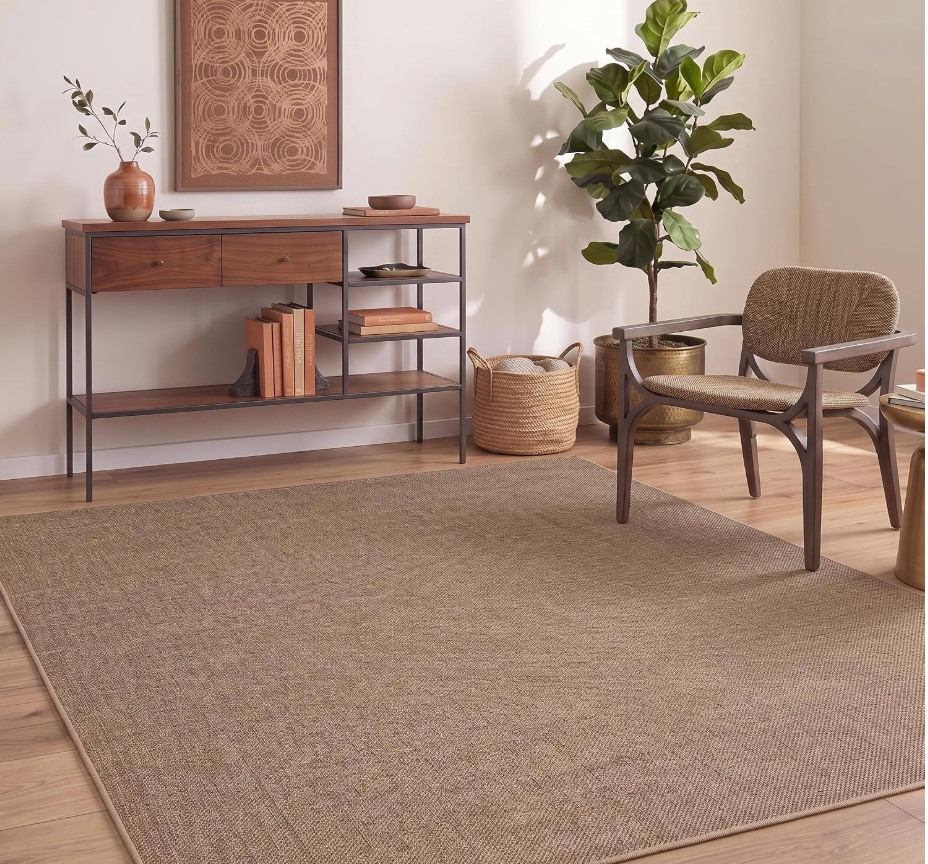 GarveeHome Easy Jute Rug 8x10 Washable Non Slip Solid Brown Living Room Rugs