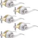 5 Pack Privacy Door Handle, Brushed Nickel Keyless Lever With Lock for Interior Door, Closet, Bathroom, Bedroom, Wave Style, Satin Nickel