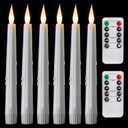 5plots White Real Wax Flameless Taper Candles with Remote, Dimmer, Timer, Battery Operated, Flickering Flame, Realistic Drip Wax Look Window Candles for Home, Holiday Decor, 8 Inch, 6 Pcs